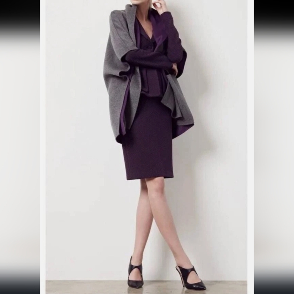 Armani Collezioni Purple & Gray Wool & Cashmere Reversible Cape Coat Sz 4